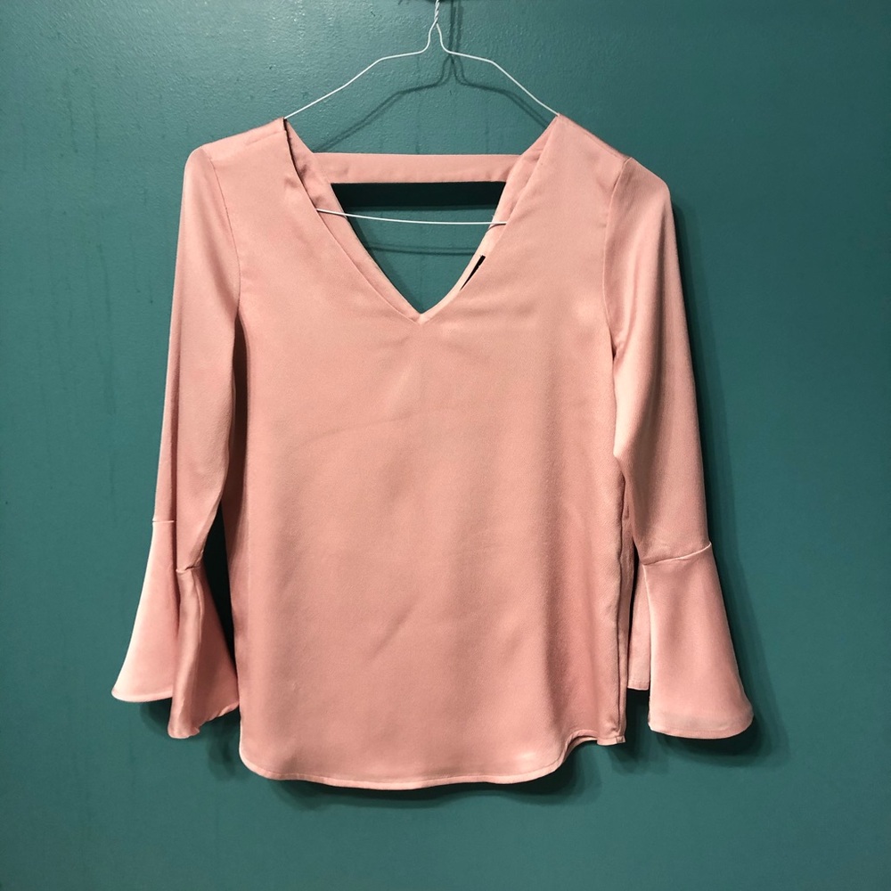 Blush pink belt sleeve blouse